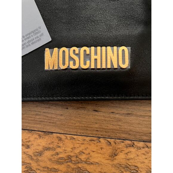 MOSCHINO Couture Logo Zip Pouch Wristlet Black Leather With Dust bag NWT - Picture 3 of 12